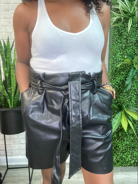 Fallon Faux Leather Paperbag Shorts